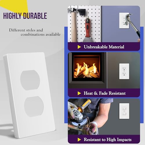 Image of ENERLITES Screwless Duplex Wall Plates, Child Safe Receptacle Outlet Covers, Size 1-Gang 4.68 inchx 2.93 inch, Unbreakable Polycarbonate Thermoplastic, UL Listed, SI8821-W-40PCS, Glossy, White, 40 Pack