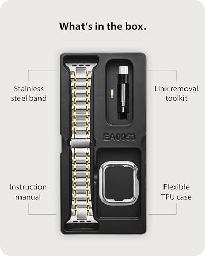 Image of Fullmosa Metal Bands with Case [Watch NOT Included] Compatible with Apple Watch Strap 42mm (Series 10 /11), Steel Apple Watch Band for iWatch Series 10 11,42mm（S11 /10,Silver and Gold