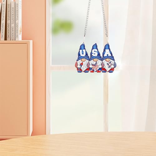 Image of AiYuanzsh 5D Diamond Painting Hanging Pendant Kit - Independence Day Gnome 5D Diamond Art Dots Acrylic Pendant Craft for Adults - Crystal Rhinestone Suncatcher for Door Wall Window Decor