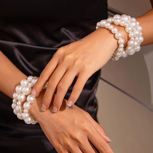 Pearl Bracelets for Women White Pearl Bracelet Stretch Pearl Bangles Stacked Wedding Pearls Bracelet3