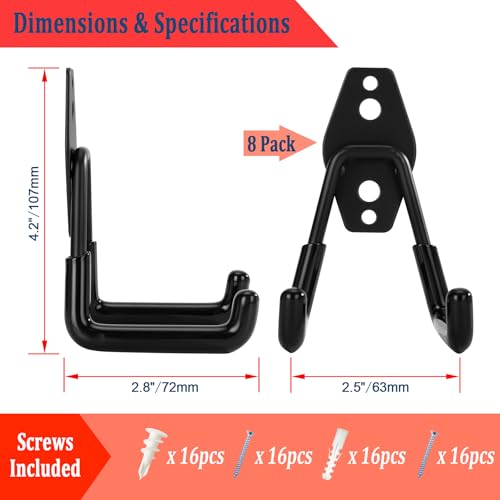 KAROSOM 8 Pack Garage Hooks, Garage Tool Organizer Wall Mount, Heavy Duty for Utility Organizer, Steel Utility Garage Hooks for Ladders, Garden Tools, Bike by KAROSOM - Image 3