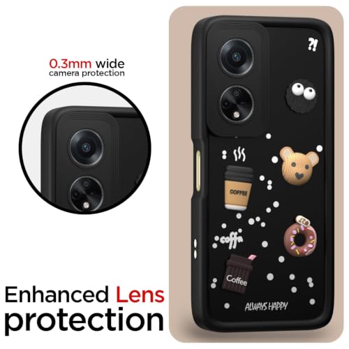 Image of Bintage Cute Fun Ball | Taddy Cartoon 3D Smiley Coffee Cup | Milk Donut | Full Protection Rubber Back Cover Compatible for Oppo CPH2527 /Oppo F23 5G - Black