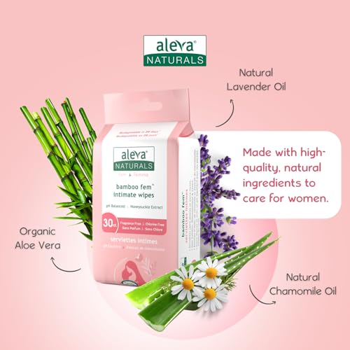 Image of Aleva Naturals Bamboo Fem Wipes for Woman - Ultra-Soft, Biodegradable, pH Balanced Formula to Refresh Intimate Areas, Gentle Cleansing Wipes - Value Pack- 30 Count X 12 (360 Count)