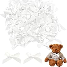 Premade Mini Bows DIY Satin Fabric Ribbon Twist Tie Bows for Cake Treat Bags Gift Wrapping Decor 100PCS White