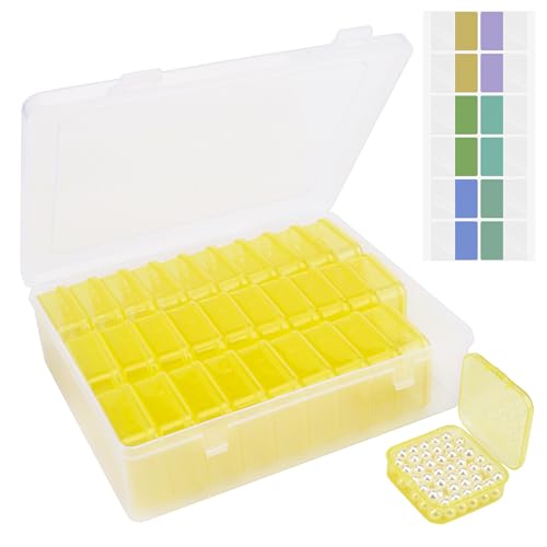 Image of Cosics Bead Storage Containers, Plastic Bead Organizer Case with Hinged Lid, 30 Mini Storage Case for Jewelry Making Diamond Art DIY Bracelet Seed Nail Art and Small Parts, Yellow