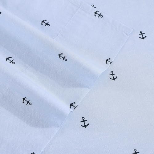 Image of Tommy Hilfiger - King Size Sheet Set, Soft Cotton Percale Bedding with Crisp Cooling Comfort, Deep Pocket Fitted Sheet with Matching Pillowcases, Americana Decor (Nautical Anchor Light Blue)
