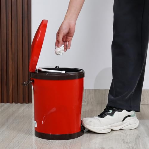 Caneca de basura plástica redonda 7 L con pedal rojo miniatura 6