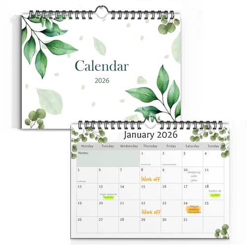 2026 Calendar UK A4 Wall Calendar 2026 UK Ideal for Home, Office & School 12 Month-to-View Calendar for Holidays, Work Organisation & Scheduling (Greenery Calendar)