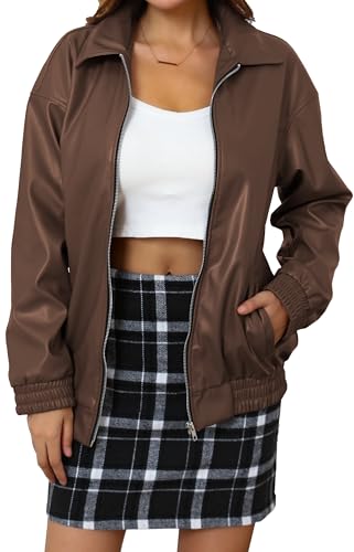 We1Fit Womens Oversized Faux Leather Jacket 2025 Fashion Outfits Motorcycle Zip Up Bomber Biker Coats Winter Fall Clothes