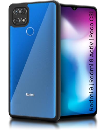 Image of WOW IMAGINE Shockproof Hybrid Back Cover for Redmi 9 | Redmi 9 Activ | Poco C31 | Hard Slim fit Back Case | PC & TPU | Clear Transparent Case - Black