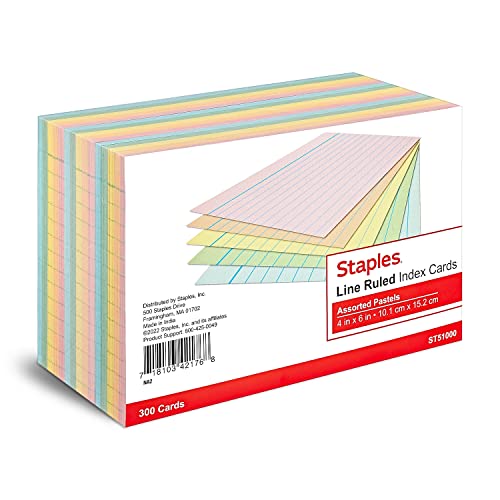 Staples 916355 Ruled 4-Inch X 6-Inch Index Cards Assorted Pastel 300/Pack (51000) #TOP17