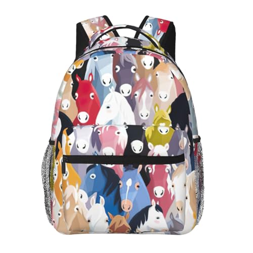 Mochila de senderismo impermeable EdWal fácil de limpiar con estampado de caballos