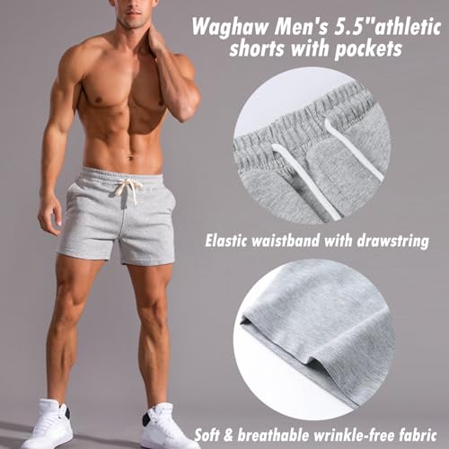 Image of Men 5.5 /7 Inch Cotton Sweat Shorts Men Cotton Workout Short with Pockets