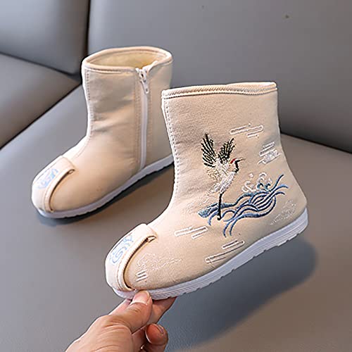 Boys Cloth Shoes Children Embroidered Shoes Boys Hanfu Shoes Boots Chinese New Year Shoes (Beige, 9-9.5 Years Big Kids)2