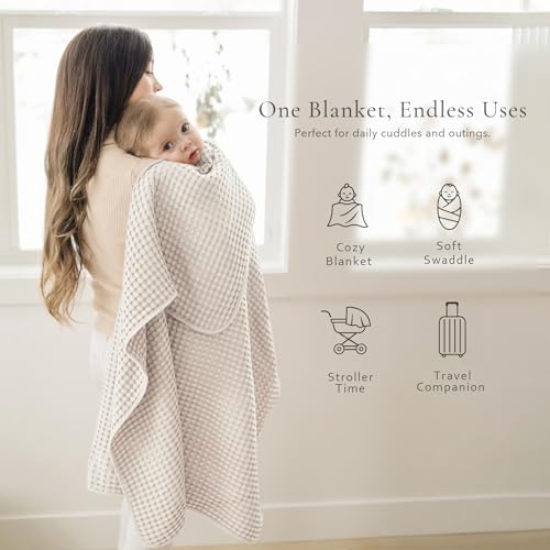 Image of Konssy Waffle Baby Blanket for Boys & Girls, Soft Newborn Swaddle Blanket | Waffle Knit, Cozy Crib Blanket Neutral for Nursery, Stroller & Toddler Bed, Machine Washable, 41 inch x 37 inch(Oat)