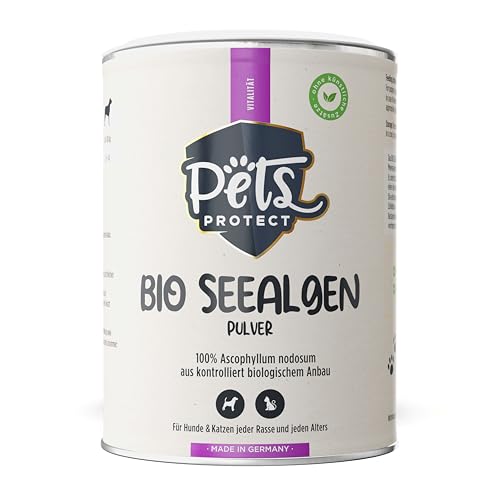 Pets Protect Harina de algas marinas orgánica para perros y gatos, superalimento 100% natural, suplemento Barf, fuente natural de yodo, polvo puro sin aditivos, 150 g, 100% calidad orgánica