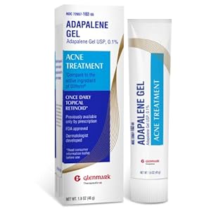 Glenmark Adapalene Gel 0.1% Acne Treatment, Topical Retinoid Cream For Face, Helps Clear and Prevent Acne and Clogged Pores, 45 Gram Tube