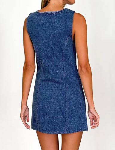 Women's Denim Dress Jean Sleeveless Button Down Shirt Mini Tank Casual Summer Dresses with Pocket 2025 Trendy Outfits2