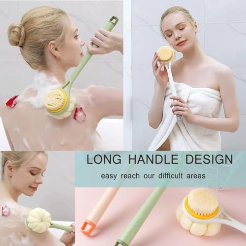 Image of Silicone Bath Brush with Long Handle - Soft Bristles Back Scrubber for Shower | Body Massage - Exfoliating Dirt Removal Brush for Men | Women (Korean Pack of 3)