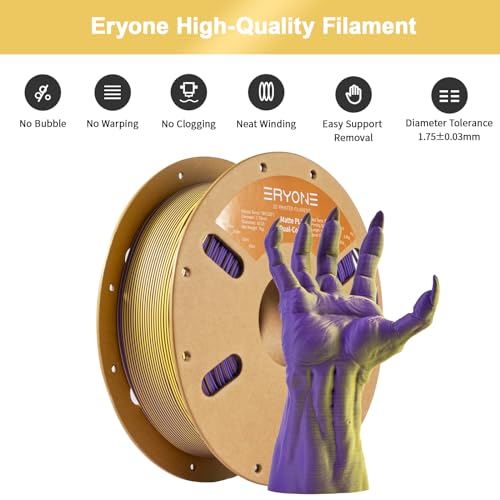 Image of ERYONE Matte Dual Color 3D Printer PLA Filament 1.75 + /- 0.03mm, Matte Bicolor Filament PLA 1KG(2.2LBS) Spool, Yellow Purple