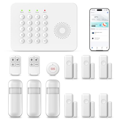 XNH 13-Piece Kit Wireless Home Security Systems 4G/WiFi + GSM Auto Alarm System App & Voice Control No Monthly Fees Alexa & Google Assistant With Motion Detector Door Window Sensor Remotes