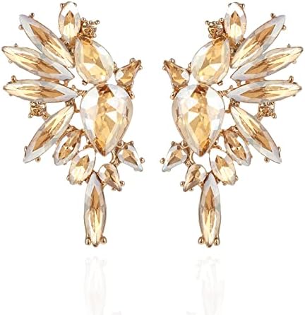 Met-edianger Champagne Rhinestone Statement Earrings Retro Vintage Crystal Drop Dangle Earrings Cluster Earrings for Women Girls