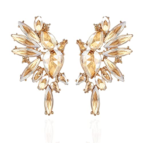 Met-Edianger Champagne Rhinestone Statement Earrings Retro Vintage Crystal Drop Dangle Earrings Cluster Earrings For Women Girls #TOP25