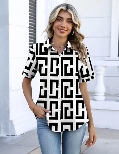 Image of Zeagoo Button Down Shirts for Women Short Sleeve Collared Tops Dressy Casual V Neck Blouses