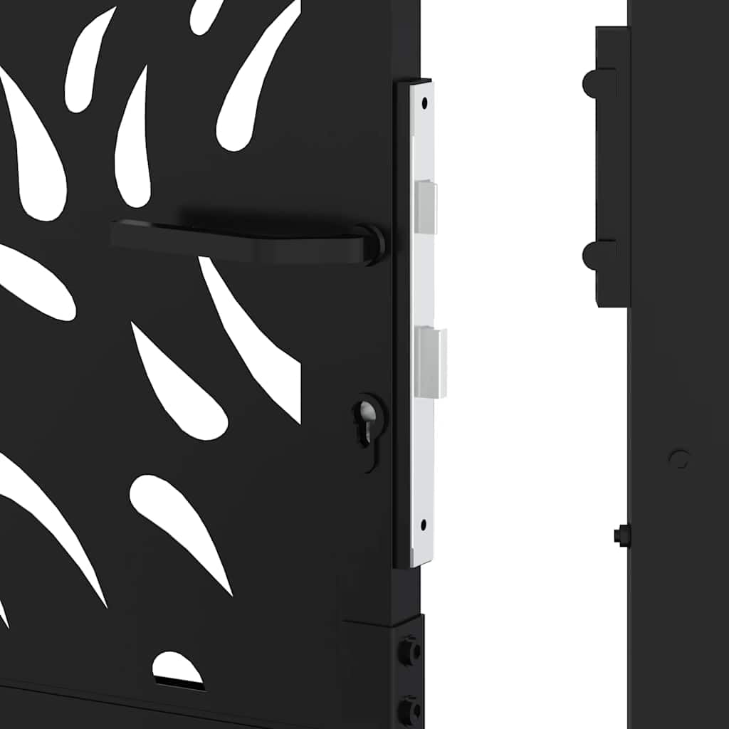 Festnight Puerta Jardin Metalica 105 x 205 cm, Puerta para Valla con Sistema de Cerradura Acero Oxidado, diseño Llama Acero/Negro