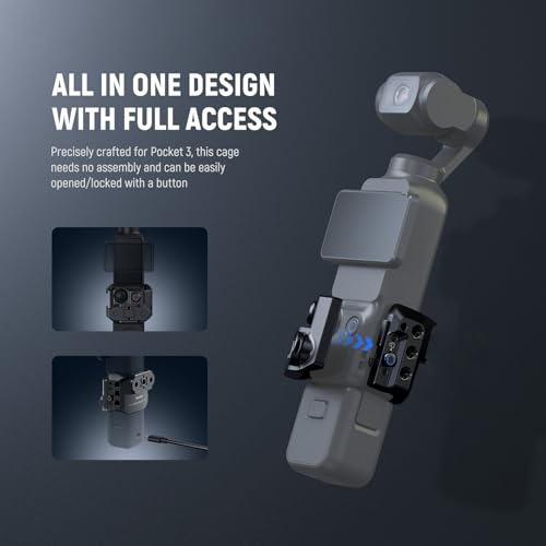 Image of NEEWER Pocket 3 Cage, Aluminum Alloy Gimbal Camera Video Recording Rig with Built in Action Camera Accessory Adapter 1 /4 inch Threads Compatible with DJI Osmo Pocket 3, No Assembly Needed, AC009