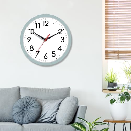 Image of AKCISOT Wall Clock, Modern Small Wall Clocks Battery Operated 8 Inch, Silent Non-Ticking Analog Classic for Office, Home, Bathroom, Kitchen, Bedroom, School(Blue Gray)