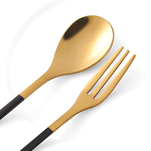 Stainless Steel Black & Gold Leaf Coffee Spoon Cake Fork-Ansaw 10 Pcs Creative Tableware Dessert Spoons, Premium Food Grade Stainless Steel,Mirror Finish & Dishwasher Safe (Black Gold-5Spoon+5Fork) #TOP5