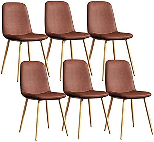SJIALEN Modern Dining Chairs Set of 6, for Living Room Bedroom Office Lounge Chairs with Metal Legs PU Leather Seat Backrests Bar Stool Kitchen Chair (Color : Light Brown, Size : 43x55x82cm)
