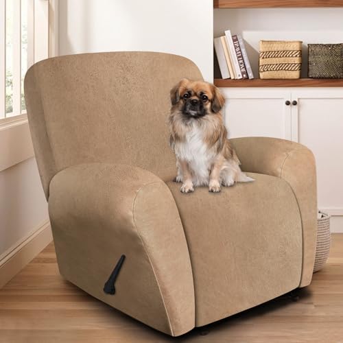 Image of ANARACHON Leather Look Recliner Chair Covers, 4 Pieces Recliner Covers Non Slip, Soft Cover for Reclining Chair, Washable Furniture Protector for Pets (1 Seater, 026 Brown)