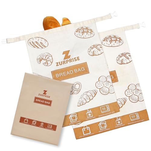 Beeswax Bread Bags for Sourdough Storage, 2 Pack Reusable Cotton Linen Bags, Easy to Clean, Zero-Waste Homemade