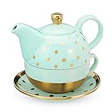 Pinky Up 7650 Addison Aqua Gold Dot One Tea Set