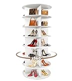 Corbyles Rotating Shoe Rack Tower, 360° Revolving Round Free Standing Shoe Organizer, 7-Tier Spinning Shoe Display Lazy Susan, Rotate Circular Shelf Storage for Shoes or Handbags (White)