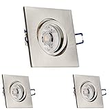 LEDANDO 3er Einbaustrahler Set für Spanndecken Silber gebürstet 7W DIMMBAR COB LED GU10 Deckenstrahler - Spots - Deckenspots - Deckspot