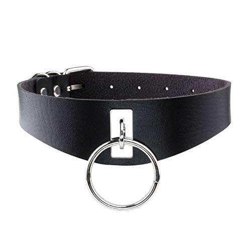 Eigso Punk Gothic Halsband mit O-Ring PU Leder Halskette Legierung Halsband für Damen und Herren