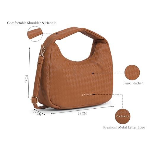 Image of Caprese Maddy Medium Hobo Bag for Women with Adjustable & Detachable Strap | Stylish Textured Handbag for Everyday Use | Perfect for Casual Outings, Work, Travel, and Special Events