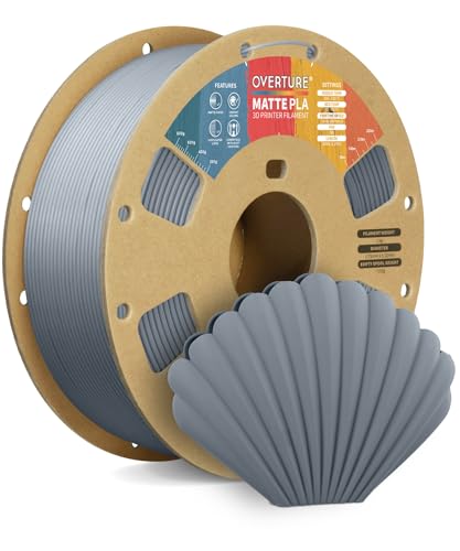 OVERTURE Matte PLA Filament 1.75mm, Easy to Print, PLA Matte 3D Printer Filament 1kg (2.2lbs), Cardboard Spool, Accuracy ± 0.02mm (Matte Light Gray)