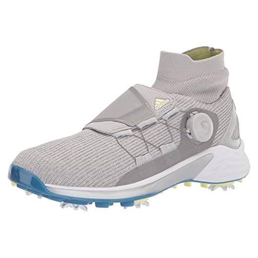 adidas Women's ZG21 Motion Primegreen BOA Mid Cut Golf Shoes, Grey Two/Pulse Yellow/Focus Blue, 8