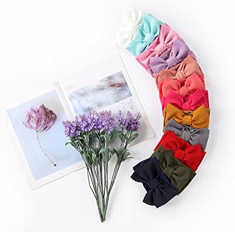 Cinaci 12 Pack Solid Stretchy Nylon Headbands with Big Bow Hair Accessories Wide Headwraps for Baby Girls Infants Toddlers Kids