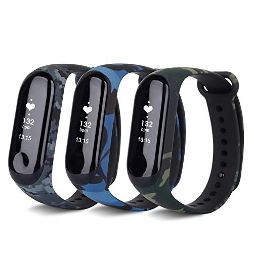 Image of Replacement Silicone Camouflage Army Style Band Strap For Xiaomi Mi smart Band 4 and Mi smart Band 3(Device Not Included) (Green+Blue+Grey)