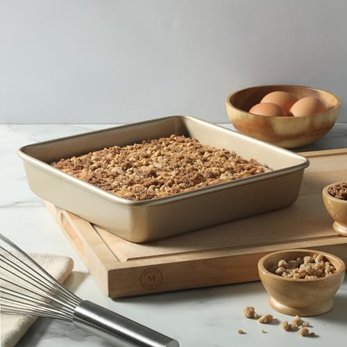 Image of Martha Stewart Gallen 9 Inch Square Nonstick Carbon Steel Cake Pan - Champagne, Durable Bakeware for Even Baking and Easy Release