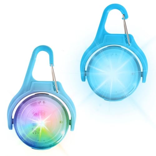 GOMETY 2 Stück Hundelicht LED Wiederaufladbar, 4 Modi Hundehalsband Licht Clip On RGB Sicherheitslicht Haustier IPX8 Wasserdicht Leuchtanhänger für Nacht Spaziergänge Hundegeschirr Beleuchtung (Blau)