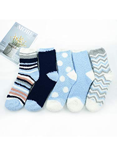 Century Star Womens Socks Fuzzy Socks Soft Fluffy Socks Winter Gifts Socks Sports Outdoor Sock Athletic Socks For Christmas 5 Pairs Blue - Thumbnail 2