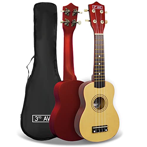 3rd Avenue Ukulele Soprano dla początkujących, 21 cali – w kolorze naturalnym – BEZPŁATNY pokrowiec na ukulele
