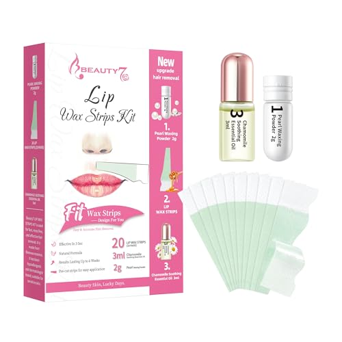 Beauty7 Lip Wax Strips Facial Wax Strips Hair Removal Wax Strips for Sensitive All Skin Types Women 20 pcs with Pearl Powder Essential Oil