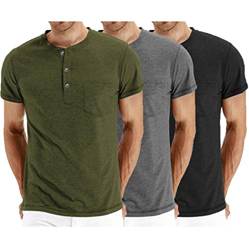 COOFANDY Men's 3Pack Henley Shirts Short Sleeve Casual Front Placket Basic Summer Solid T Shirts